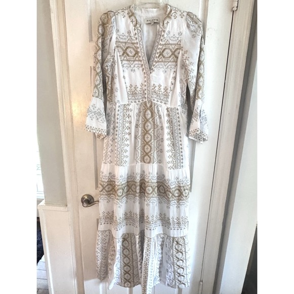 Hale‎ Bob Lole Embroidered Maxi Gold/Silver Sz XS Boho Beach Resort Gorgeous - Picture 2 of 16